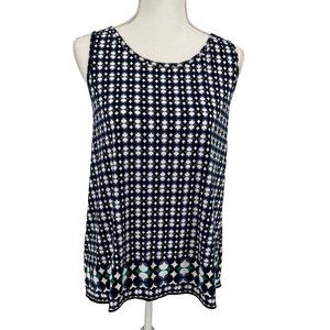 Max Studio sleeveless asymmetrical top small blue geo